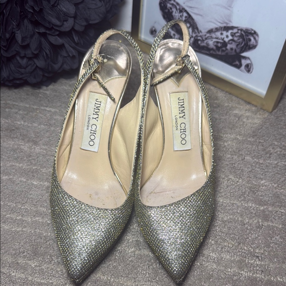 Jimmy Choo Gold Slingback Heels - Picture 5 of 10
